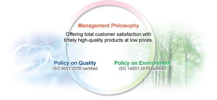 Management Philosophy: Offering total customer satisfaction with timely high-quality products at low prices.
			Policy on Quality: ISO 9001:2008 certified
			Policy on Environment: ISO 14001:2004 certified